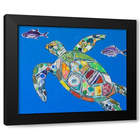 Blue Sea Turtle Black Modern Wood Framed Art Print with Double Matting by St Hilaire, Elizabeth