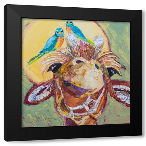 Giraffe and Birds Black Modern Wood Framed Art Print with Double Matting by St Hilaire, Elizabeth