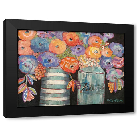 Two Aqua Vases of Flowers Black Modern Wood Framed Art Print by Wojahn, Holly