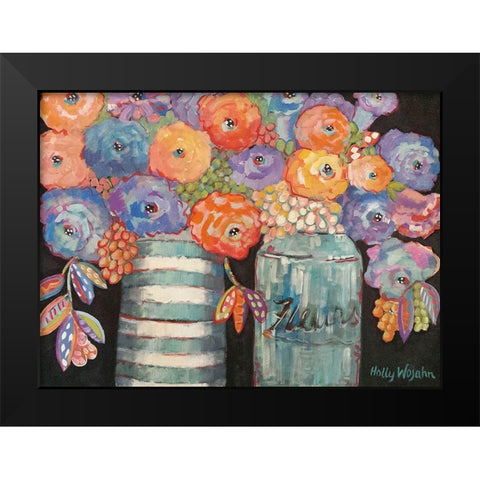 Two Aqua Vases of Flowers Black Modern Wood Framed Art Print by Wojahn, Holly