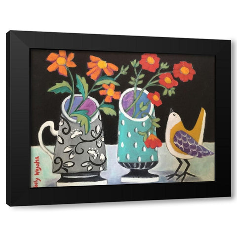 Two Cheery Vases and a Chirp Black Modern Wood Framed Art Print with Double Matting by Wojahn, Holly