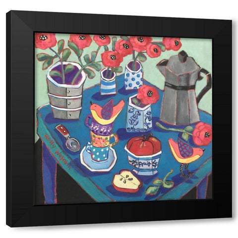 A Happy Blue Table Black Modern Wood Framed Art Print by Wojahn, Holly
