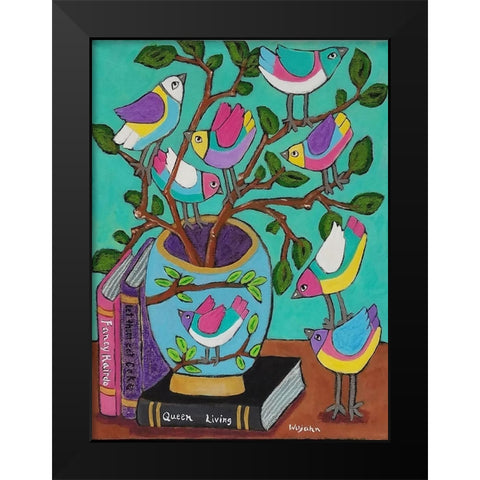 Book Loving Birds Black Modern Wood Framed Art Print by Wojahn, Holly