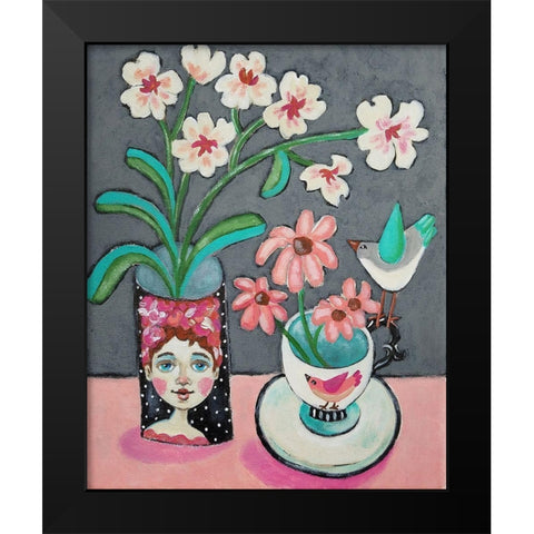Face Vase and Other Stuff Black Modern Wood Framed Art Print by Wojahn, Holly