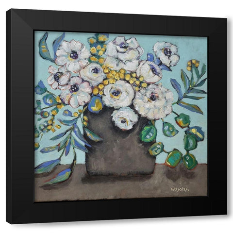White Flowers Black Modern Wood Framed Art Print with Double Matting by Wojahn, Holly