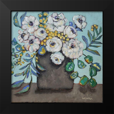 White Flowers Black Modern Wood Framed Art Print by Wojahn, Holly