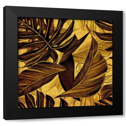 Golden Leaves Black Modern Wood Framed Art Print by Surma, Agata