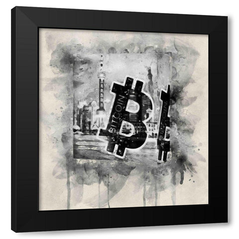 Bitcoin Block Black Modern Wood Framed Art Print by Surma, Agata