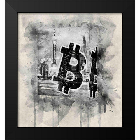 Bitcoin Block Black Modern Wood Framed Art Print by Surma, Agata