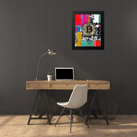 Crypto Currency Bitcoin Graffiti I Black Modern Wood Framed Art Print by Orlov, Irena