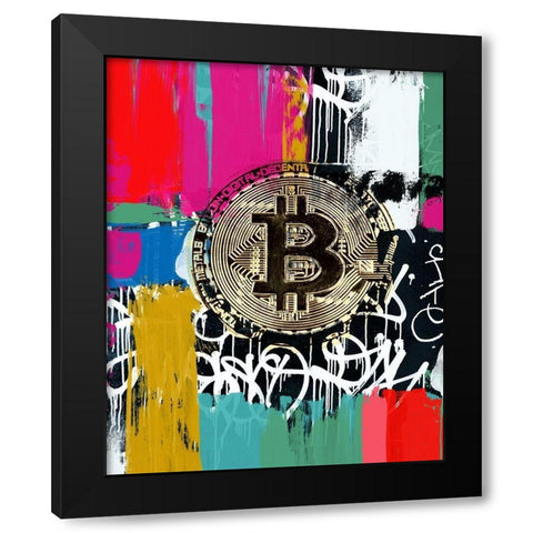 Crypto Currency Bitcoin Graffiti I Black Modern Wood Framed Art Print by Orlov, Irena