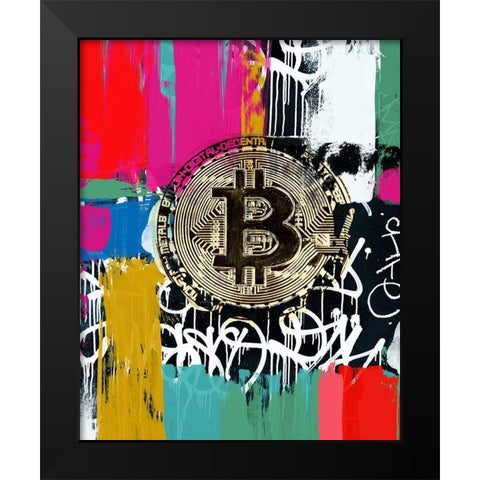 Crypto Currency Bitcoin Graffiti I Black Modern Wood Framed Art Print by Orlov, Irena