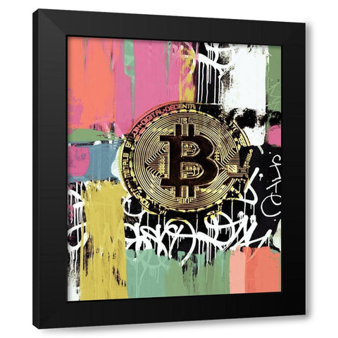 Crypto Currency Bitcoin Graffiti III Black Modern Wood Framed Art Print with Double Matting by Orlov, Irena