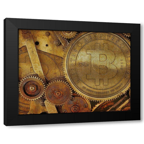 Grunge Bitcoin I Black Modern Wood Framed Art Print with Double Matting by Hunziker, Steve