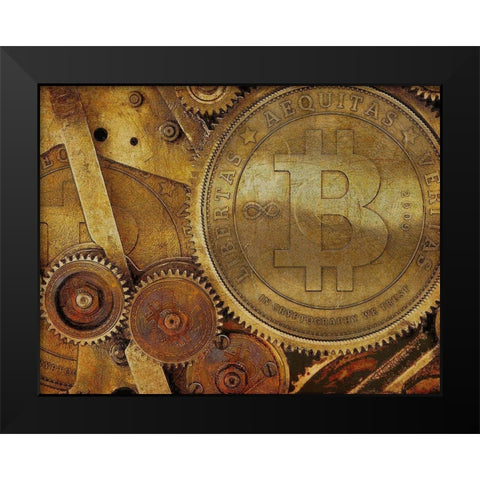 Grunge Bitcoin I Black Modern Wood Framed Art Print by Hunziker, Steve