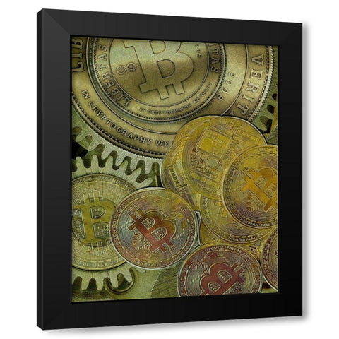 Grunge Bitcoin III Black Modern Wood Framed Art Print with Double Matting by Hunziker, Steve