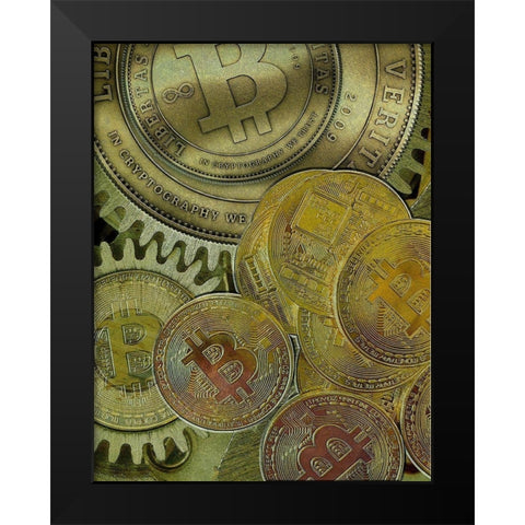 Grunge Bitcoin III Black Modern Wood Framed Art Print by Hunziker, Steve