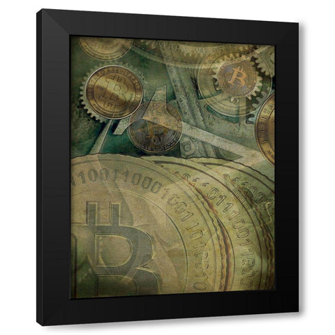 Grunge Bitcoin IV Black Modern Wood Framed Art Print with Double Matting by Hunziker, Steve