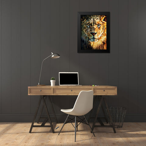 Lion Stare Down Black Modern Wood Framed Art Print by Aldridge, Ashley