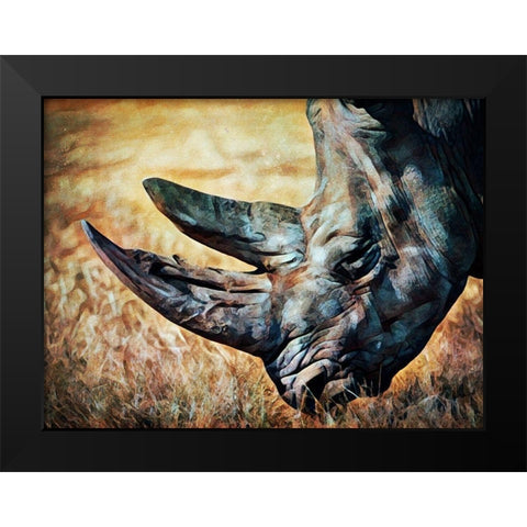 Rhinoceros Grazing Grass Black Modern Wood Framed Art Print by Aldridge, Ashley