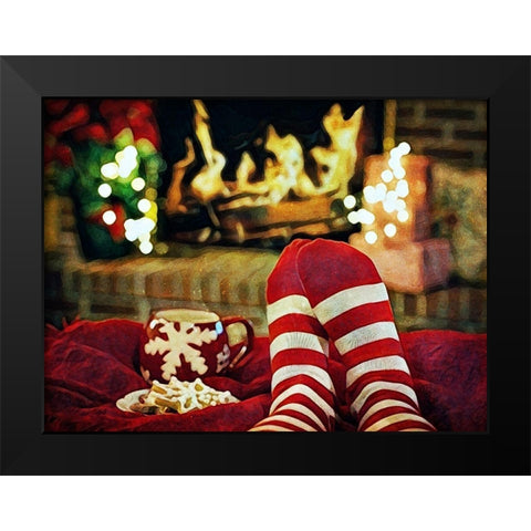 Christmas Feet By The Fire Black Modern Wood Framed Art Print by Aldridge, Ashley
