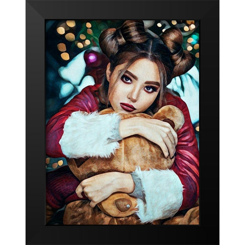 Candi Cuddles For Christmas I Black Modern Wood Framed Art Print by Aldridge, Ashley