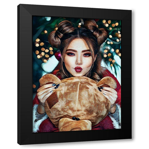 Candi Cuddles For Christmas II Black Modern Wood Framed Art Print by Aldridge, Ashley