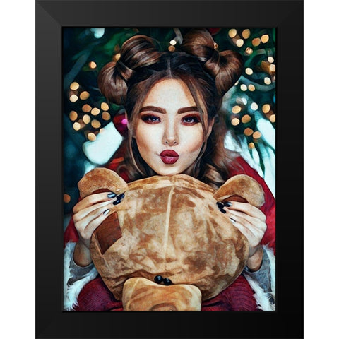 Candi Cuddles For Christmas II Black Modern Wood Framed Art Print by Aldridge, Ashley