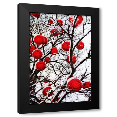Snowy Red Bauble Branches I Black Modern Wood Framed Art Print by Aldridge, Ashley