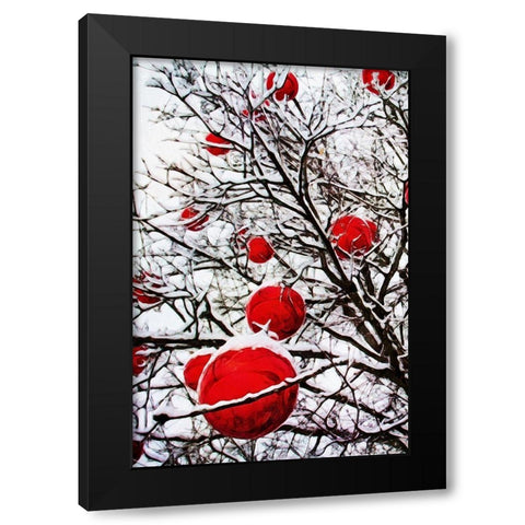 Snowy Red Bauble Branches II Black Modern Wood Framed Art Print by Aldridge, Ashley