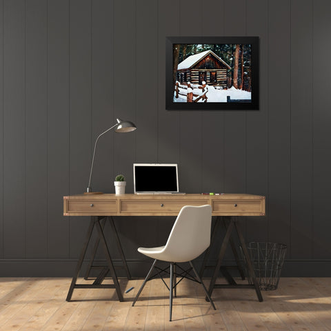 Snow Covered Cabin Black Modern Wood Framed Art Print by Aldridge, Ashley