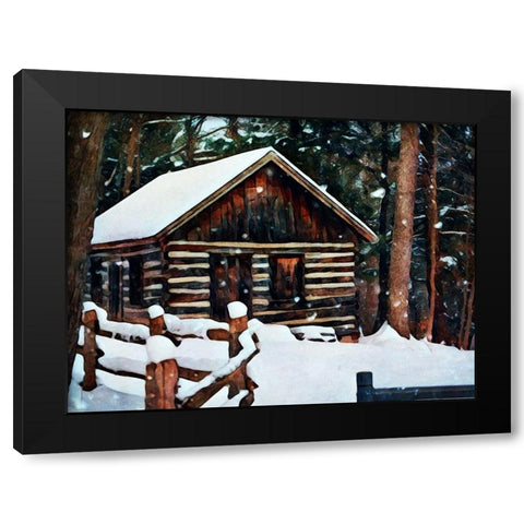Snow Covered Cabin Black Modern Wood Framed Art Print with Double Matting by Aldridge, Ashley