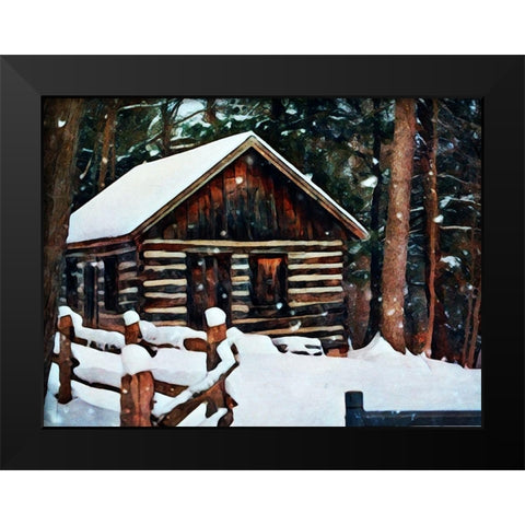 Snow Covered Cabin Black Modern Wood Framed Art Print by Aldridge, Ashley