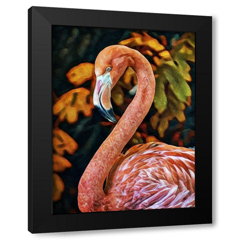 Poised Pink Flamingo Black Modern Wood Framed Art Print with Double Matting by Aldridge, Ashley