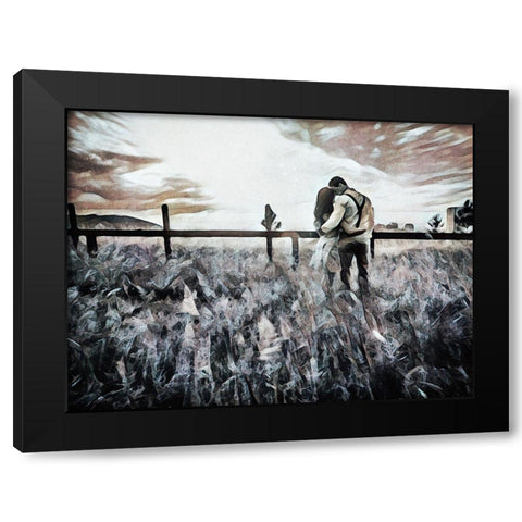 Lovers Countryside Cuddle Black Modern Wood Framed Art Print by Aldridge, Ashley