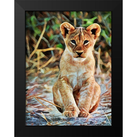 Lion Cub Sitting Sentinel Black Modern Wood Framed Art Print by Aldridge, Ashley