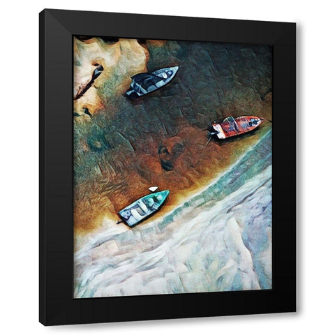 Rocky River Bank with Boats II Black Modern Wood Framed Art Print by Aldridge, Ashley
