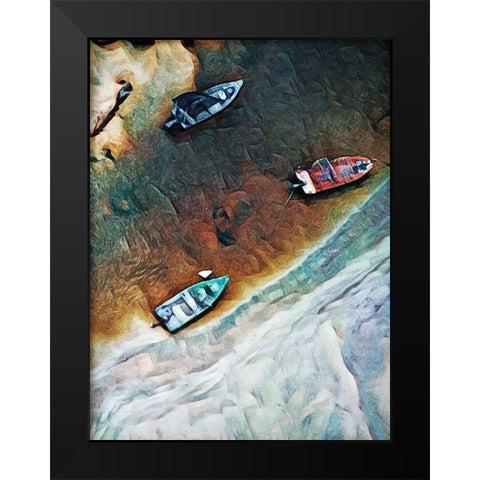 Rocky River Bank with Boats II Black Modern Wood Framed Art Print by Aldridge, Ashley