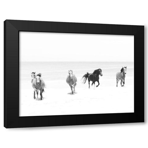 Beach Horses Running Black Modern Wood Framed Art Print by Curinga, Kim