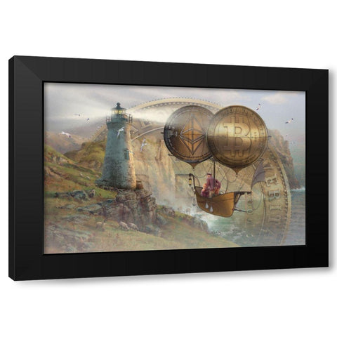 Bitcoin Deco II Black Modern Wood Framed Art Print with Double Matting by Hunziker, Steve