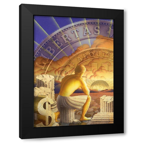 Bitcoin Deco V Black Modern Wood Framed Art Print with Double Matting by Hunziker, Steve