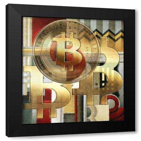 Bitcoin Deco VII Black Modern Wood Framed Art Print with Double Matting by Hunziker, Steve