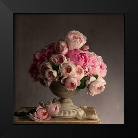 Vintage Pink Petals Black Modern Wood Framed Art Print by Maclean, Leah