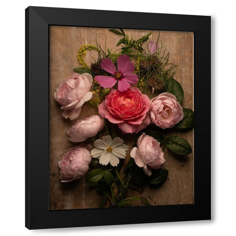 Rosy Posy II Black Modern Wood Framed Art Print with Double Matting by Maclean, Leah