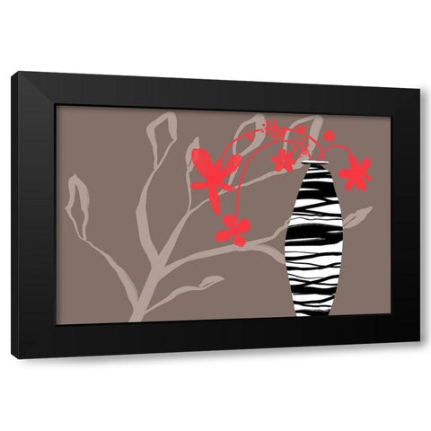 Red Flowers in a Vase Black Modern Wood Framed Art Print by Naskrent, Delores
