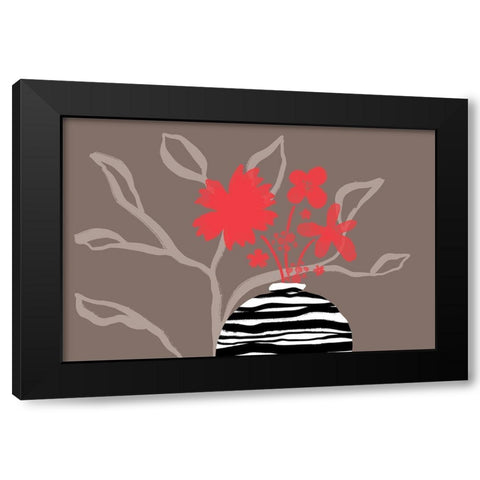 Dancing Red Flowers Black Modern Wood Framed Art Print with Double Matting by Naskrent, Delores