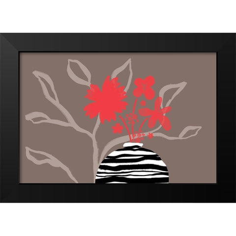 Dancing Red Flowers Black Modern Wood Framed Art Print by Naskrent, Delores