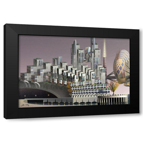 Fantatown II Black Modern Wood Framed Art Print with Double Matting by Wang, John