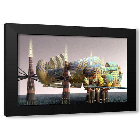 Fantatown III Black Modern Wood Framed Art Print with Double Matting by Wang, John