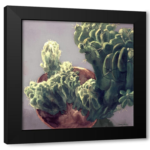 Cactus Black Modern Wood Framed Art Print with Double Matting by Wang, John